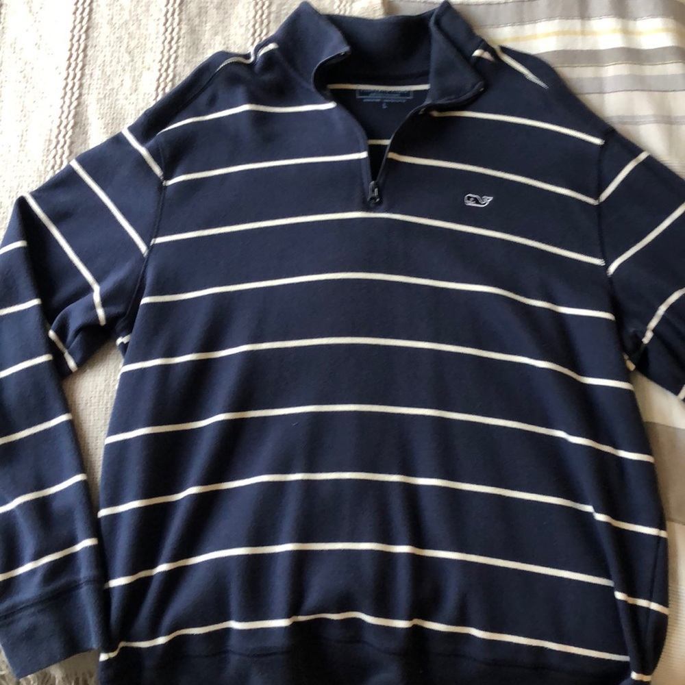 Blue with white stripe quarter zip pullover